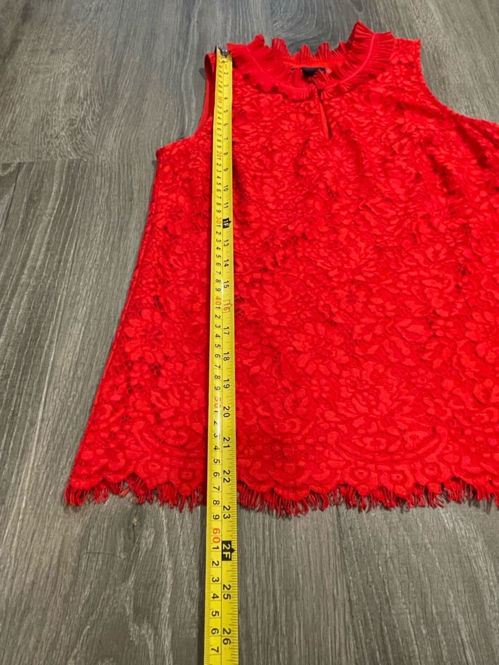 J. Crew Red Lace Ruffled Neck Shell - Picture 6 of 7